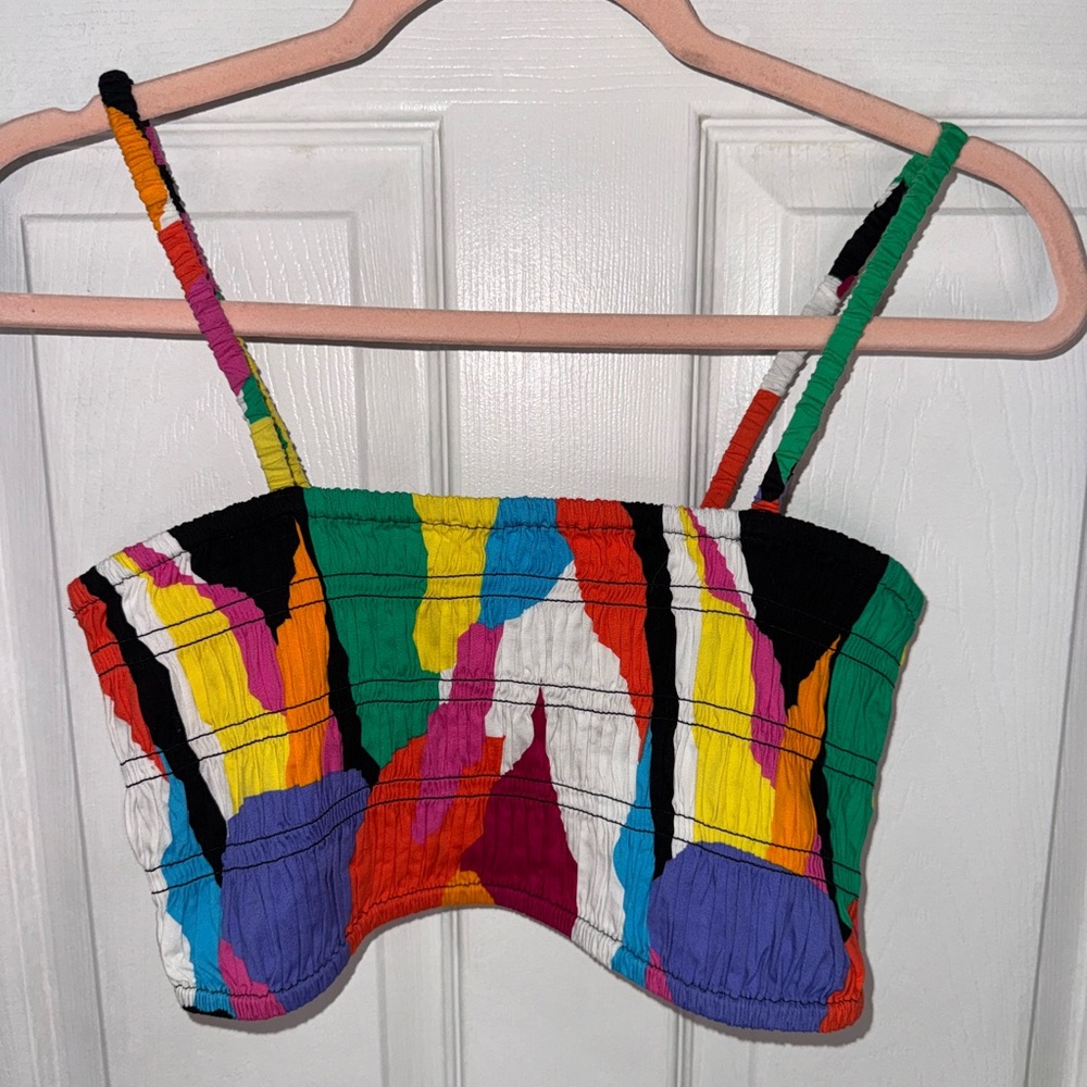 A New Day Multi Color Cropped Tank Spaghetti Strap Crop Top Size Medium